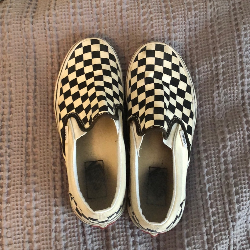 ❌SOLD❌black and white checkered slip on vans
